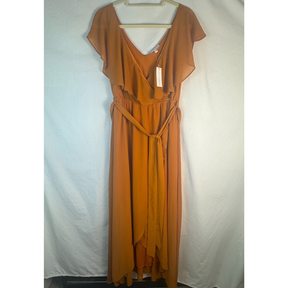 Baltic Born NWT Women's Size M Amber Brown Katya Ruffle Maxi Dress Short Sleeve - Picture 2 of 10